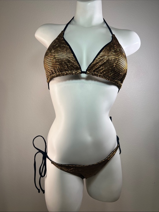 JHOKCI Other - JHOKCI Gold Metallic Triangle Tie-Side Bikini Set MEDIUM